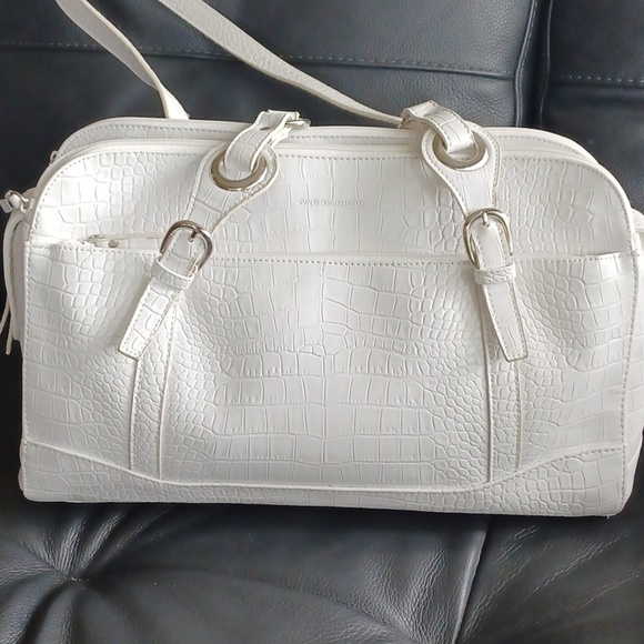 Vintage Sag Harbor Large White Faux-Croc Shoulder Bag With Ample Storage - Picture 6 of 17